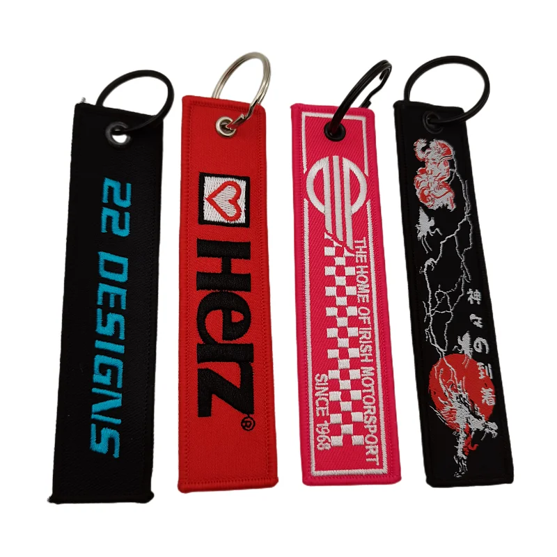 YYX Stock Jet Tags Wholesale Anime Embroidery Flight Tag Customisable Fabric Keychains for Car Keys Bag Pendant