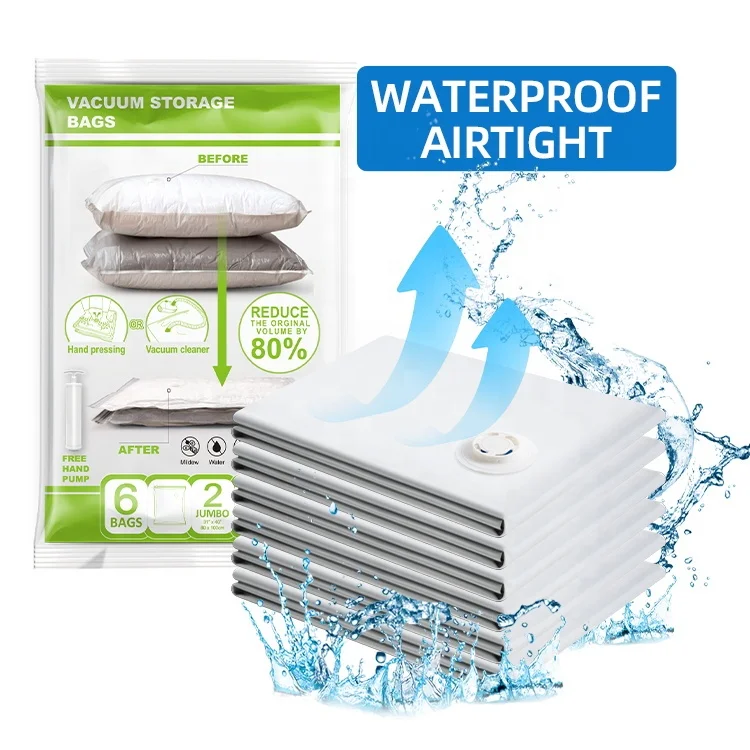 TAILI Premium Space Saver Vacuum Compressed Plastic Clothing Storage Bags With Pump For Travel & Home Organization