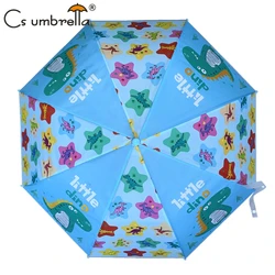 YS-6016 Kids Umbrella With Whistle Dinosaurs Cartoon Printing Match color Handle And Tips Straight POE Umbrella For Kids