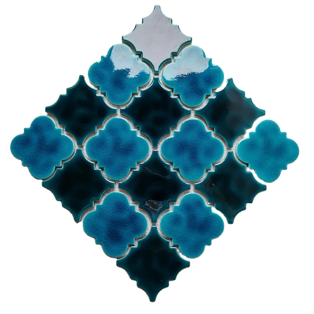 Modern Turquoise Blues Ice Crackle Color Flower Pattern Ceramic Mosaic Design Tile