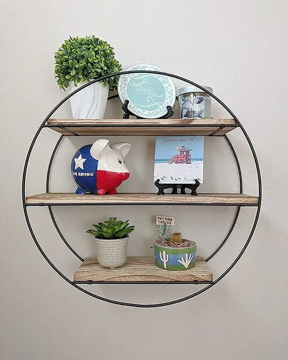 Wall Mounted Hanging ShelfFloating Shelves Wall Mounted Hanging Shelf Geometric Circle Metal Wood Wall Shelf