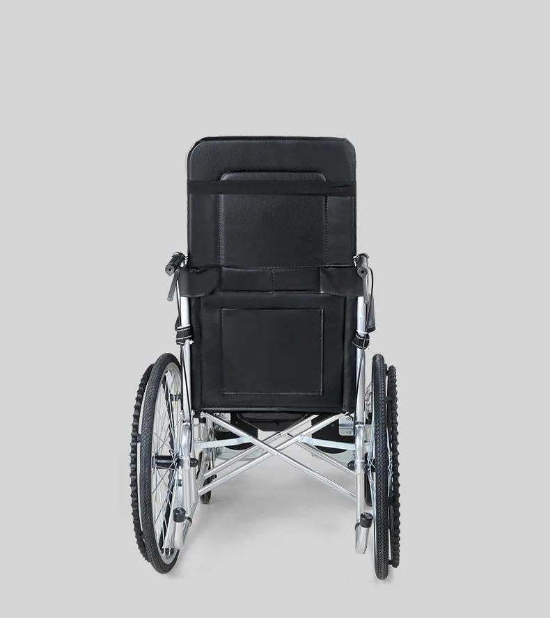 Lying Flat Wheelchair with Imitation leather Thickened Steel Pipe Foldable and Portable With Toilet Wheelchair for Commuting