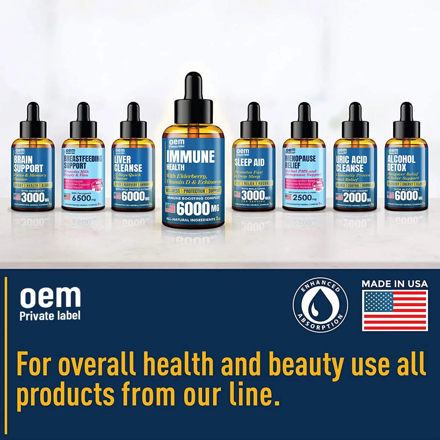 Immune Booster Supplements Elderberry Zinc Vitamin 6-in-1 Liquid Multivitamin Supplement Vitamin D3 and Vitamin C Immunity Drops