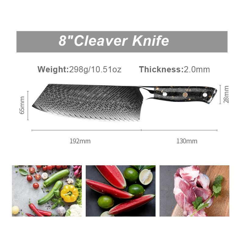 RUITAI 8PCS Professional Japanese Real Damascus Steel Kitchen Chef Knife Set Resin Carbon Fiber Handle