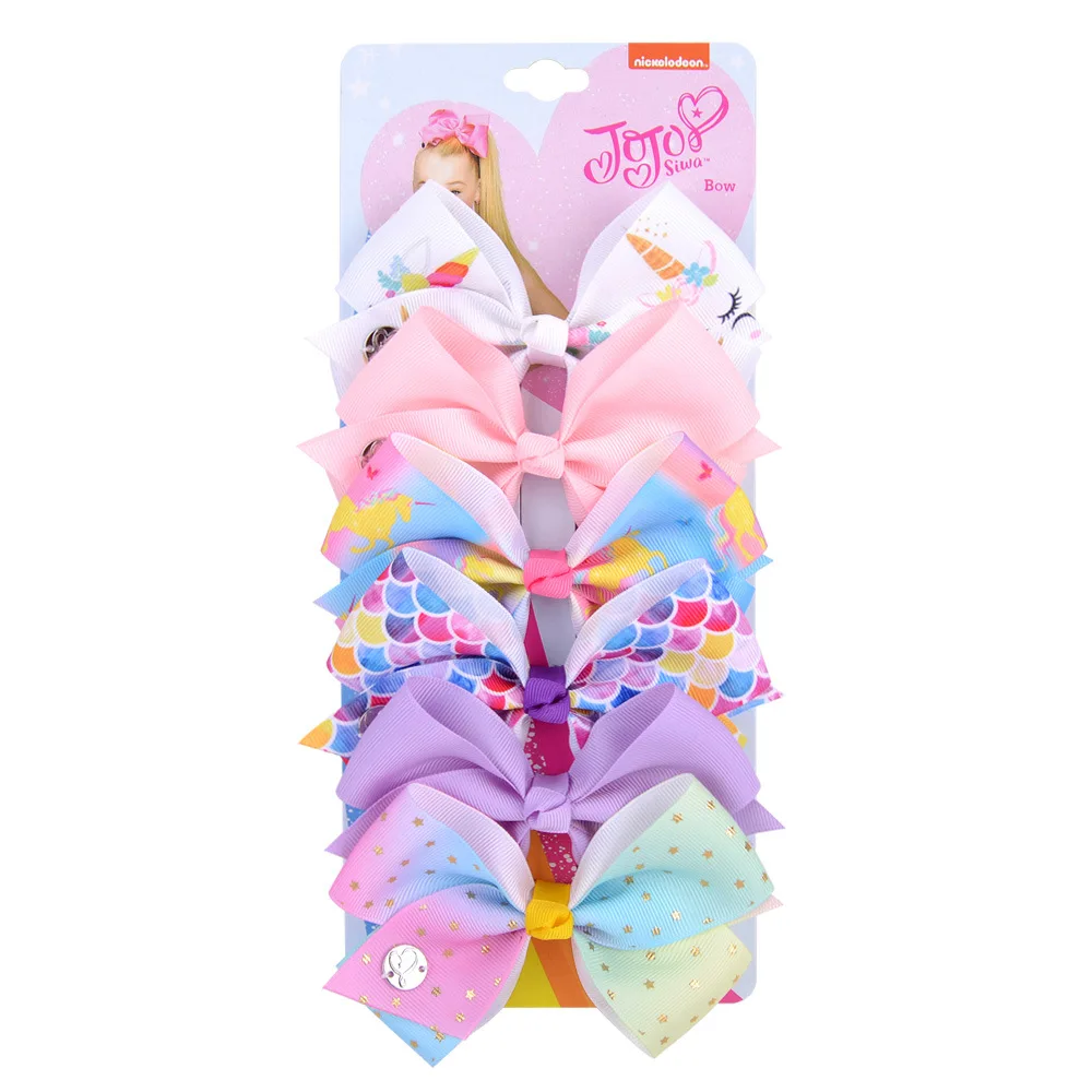 Hot Selling 6pcs /Card Jojo Bow Set 5 Inches Children Hairpins Baby Hair Clip Sets