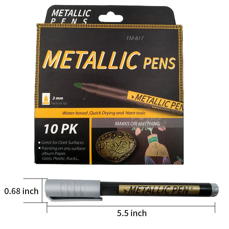 10 Colour Pack Metallic Marker Pens Set Permanent Cotton Core Glitter Marker Diy Painting and Drawing Water Baased