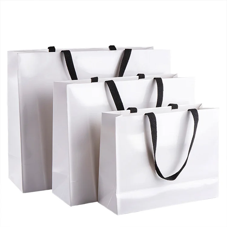 Custom Luxury 230 250 gsm Paper Bag Customized Big Packaging White Shopping Bag With Rose Gold Foil Stamping Print Logo
