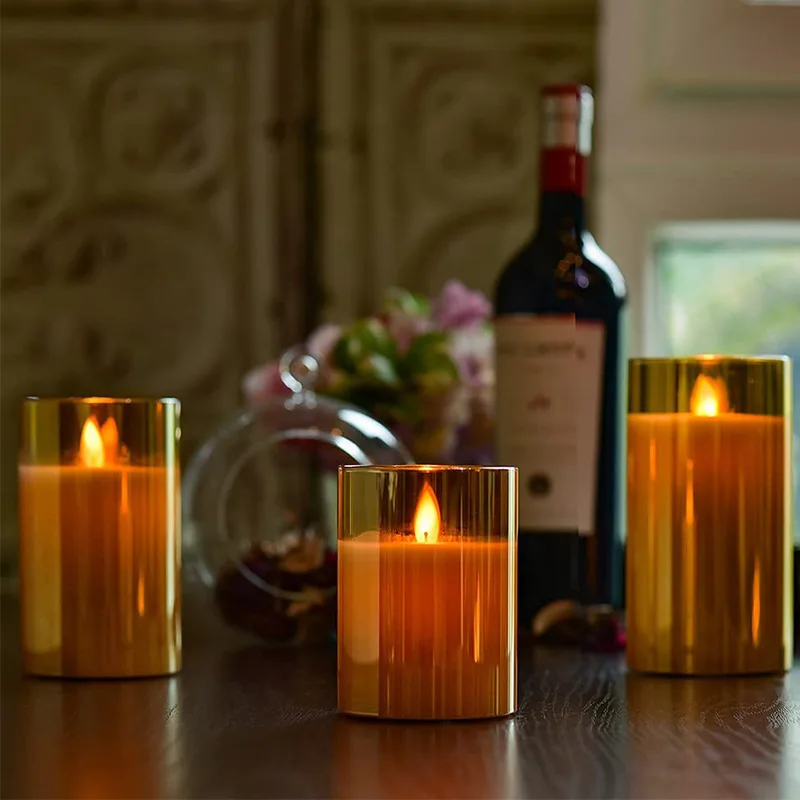 AHMH Wholesale Brown Glass Tube Flicker Light Remote Control Flameless Led Candle With Moving Dancing Flame