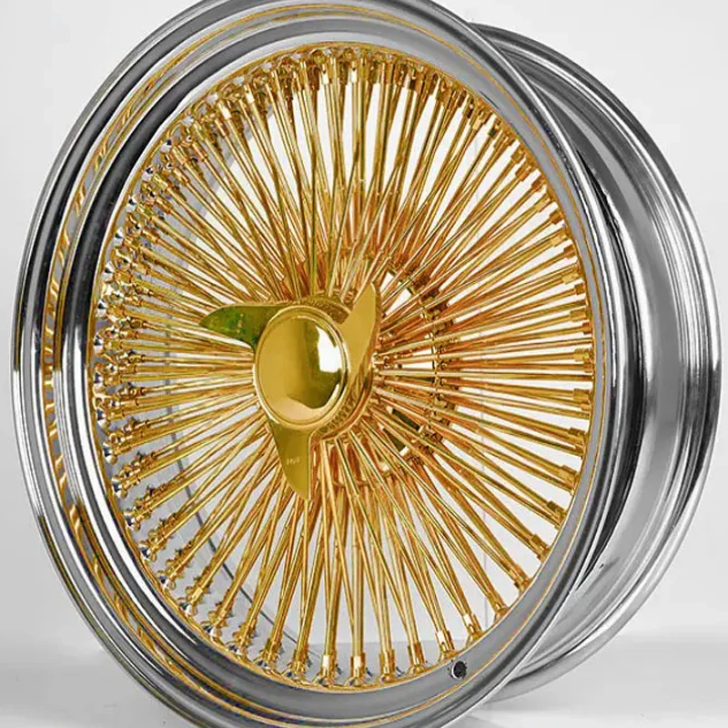 16 17 18 19 20 21 22 23 24 26 inch Custom Luxury Vintage Aluminum Alloy Gold Wire Wheels 100 Spoke Chrome Wire Wheel Rims