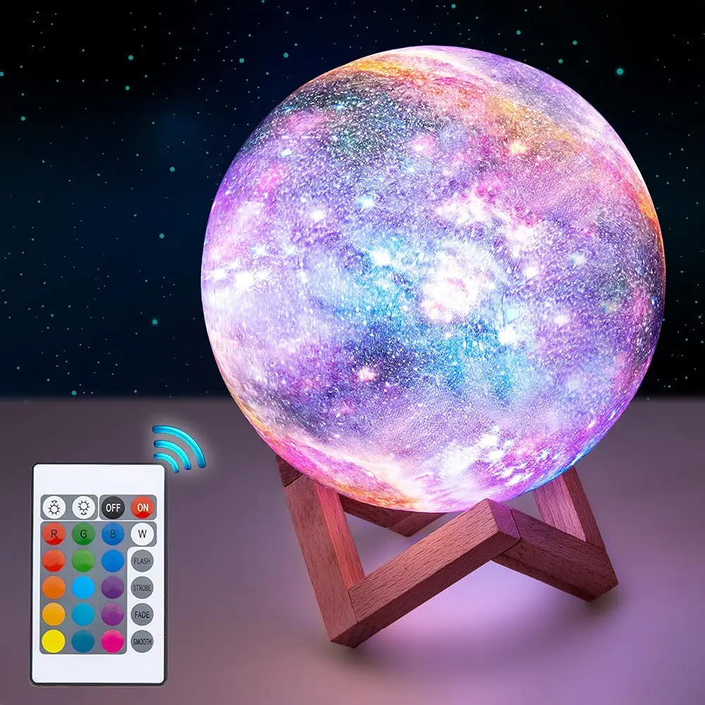 Modern Decorative 16 Colors Smart Moon Lamp USB Rechargeable Remote Control 3D Printing LED Night Light With Five Sizes