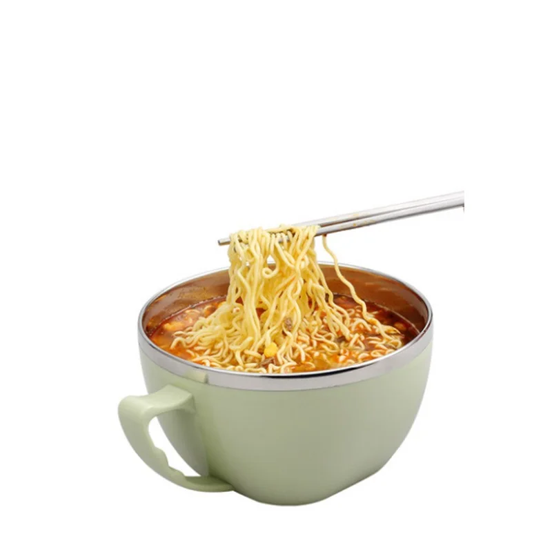 Wholesale colorful stainless steel instant double insulation plastic noodle bowl with lid