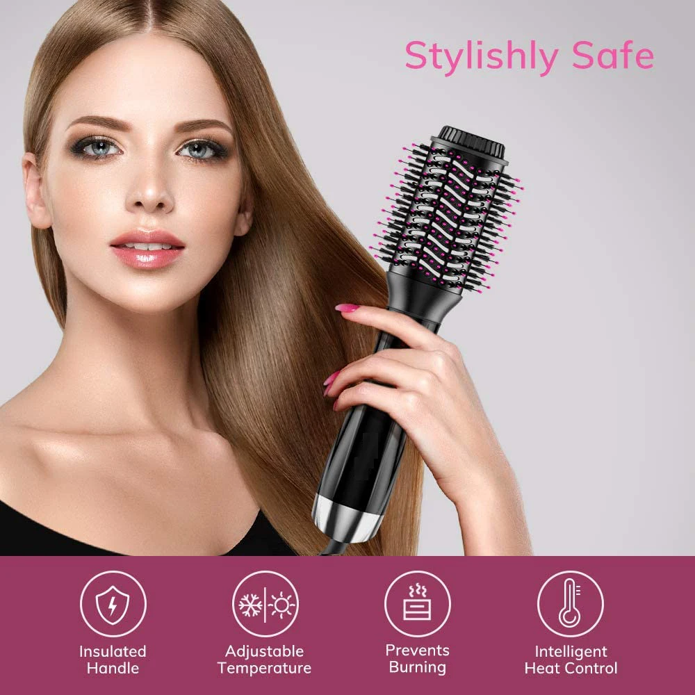 1000W 2-in-1 Hair Dryer with Comb Brush Styler Attachment round Blow One-Step Hair Straightener