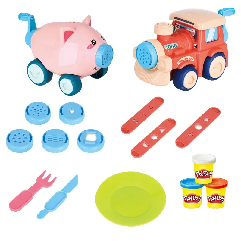 Kids Toys Train Lce Cream Plasticine Toy Clay DIY Noodle Machine Color Rubber Set
