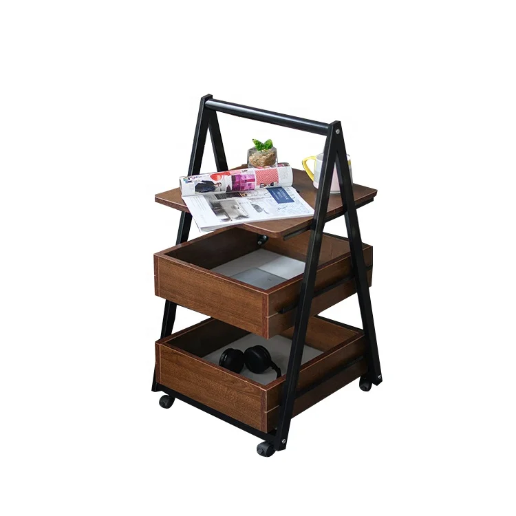 Креативный коричневый деревянный диван с 2 ящиками, боковой стол с колесами, мебель