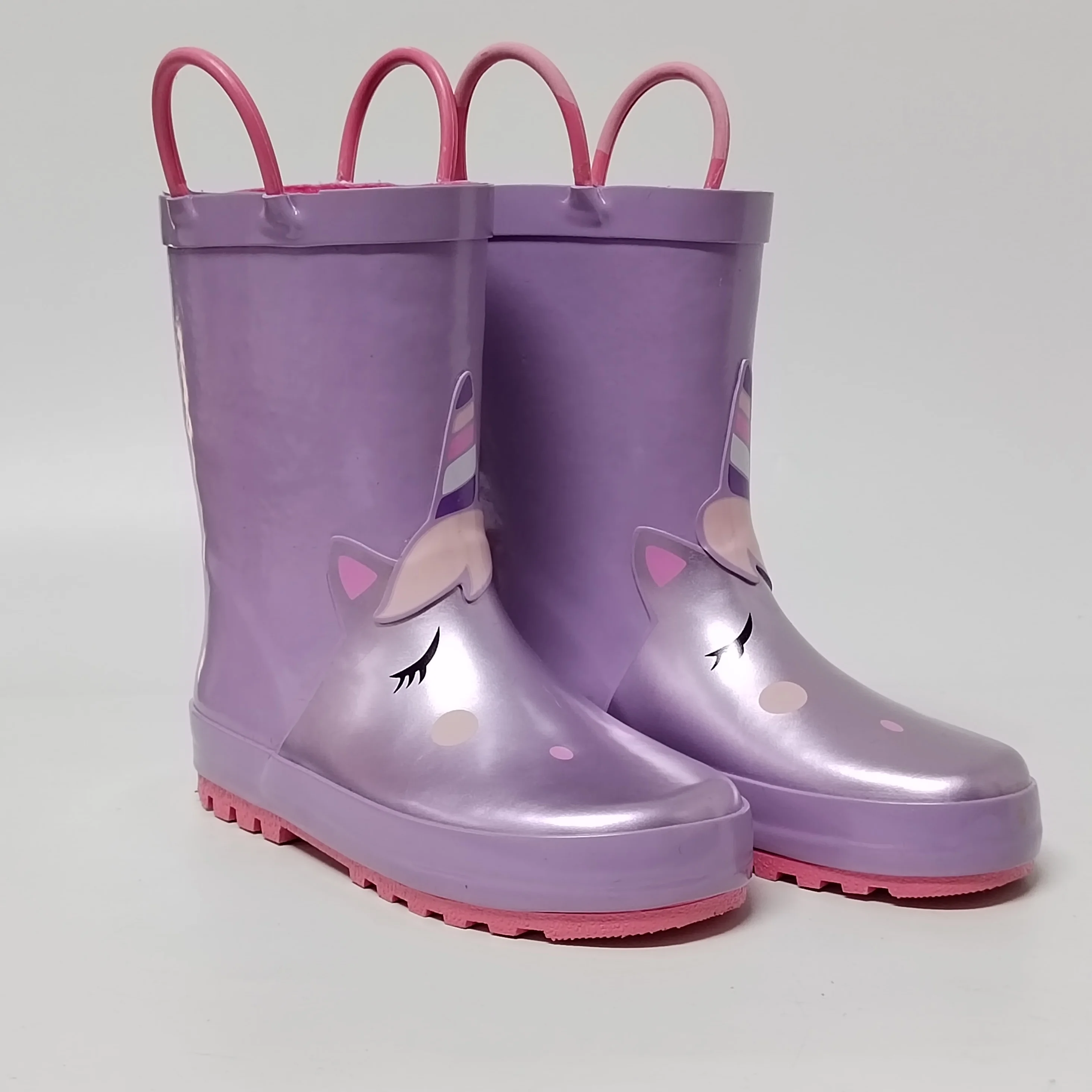 unicorn printed pink lining waterproof rubber rain boots for children