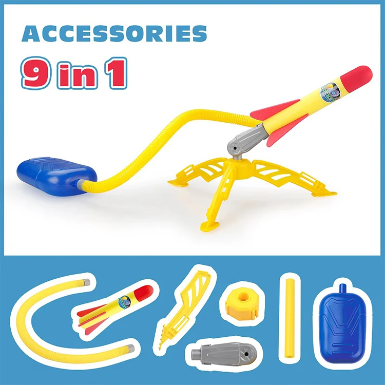 Outdoor Sports Game Toys Adjustable Air Pump Flying EVA Foam Rocket Launcher for Kids with 2 Rockets