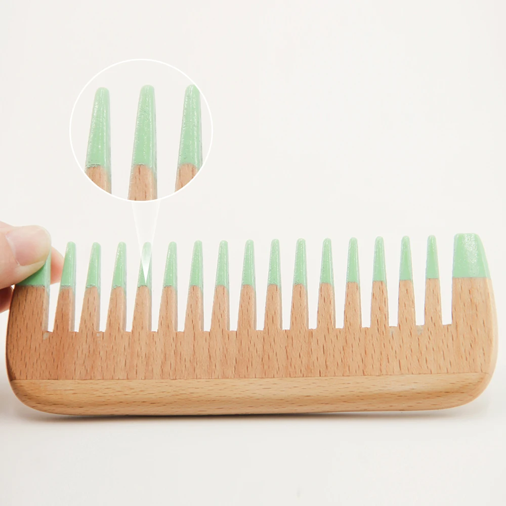 Wholesale Factory Cheap Price Colorful Wide-Tooth Wood Bamboo Hair Extension Comb with Customized Logo