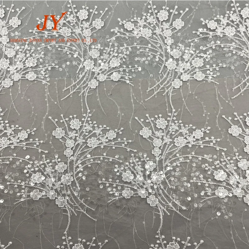 Высококачественная свадебная ткань из 100% полиэстера, роскошная вышитая бисером, блестящая ткань