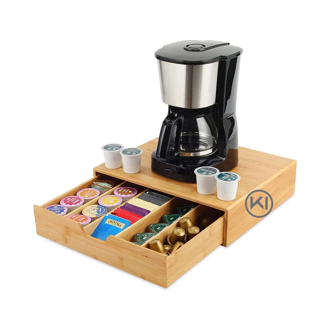 
OEM coffee pod organizer coffee holder coffee pod holder bamboo tea organizer to hold Espresso Pods, Tea storage drawer 