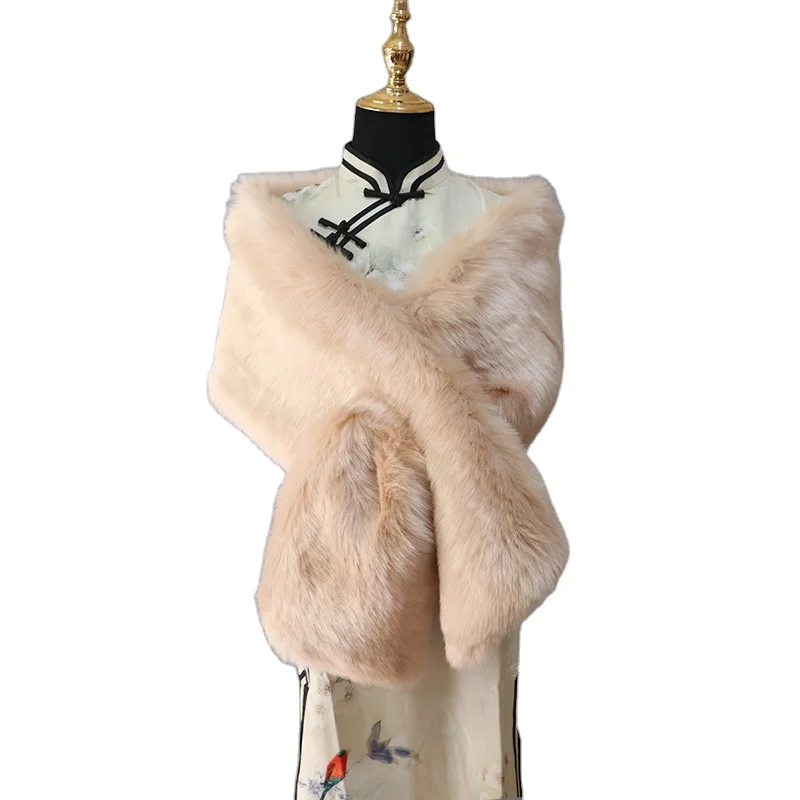 Excellent Quality Bestseller Long Fur Shawl Winter Fox Faux Fur Collar Oversize Fluffy Warm Scarf Shawls