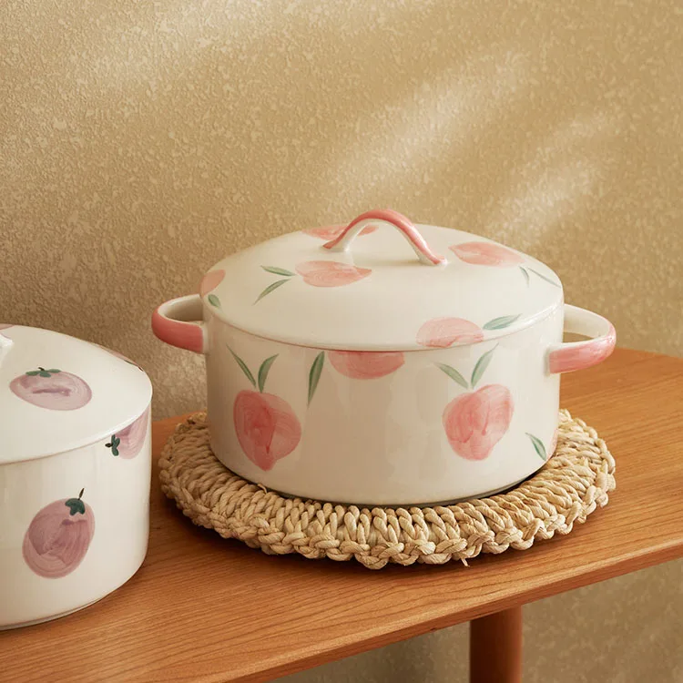 Cutelife Nordic White Fruit 1.5L Ceramic Bowl Kitchen Porcelain Soup Bowls Restaurant Decorative Dinnerware With Lid