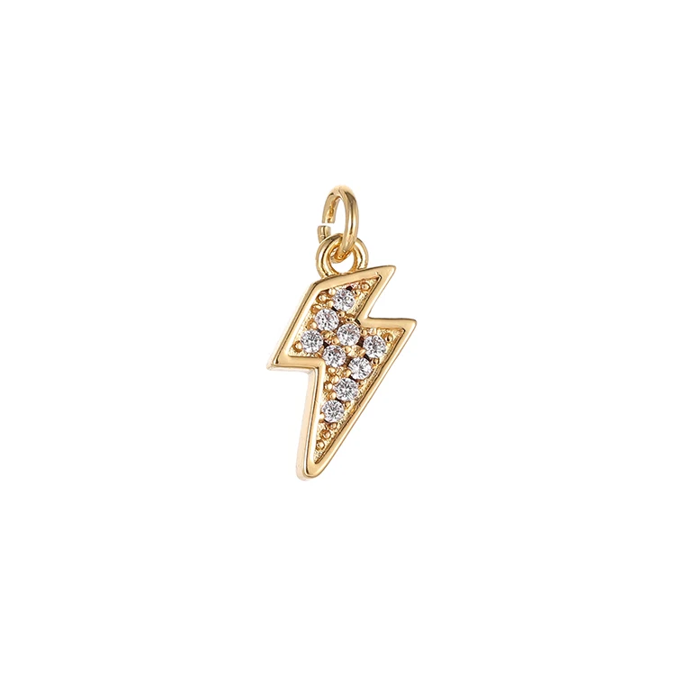 High Quality Inlaid CZ 14K Gold Plated Anchor Lightning Shape Small Gold Necklace Charms