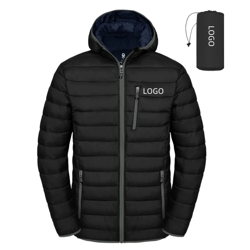 Custom Logo High Quality Waterproof Quilted Windbreaker Packable Warm Duck Down Detachable Hood Cotton Coat Casual