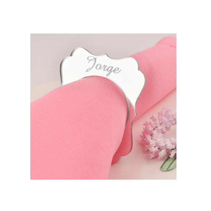 Wedding Party Table Decor Personalized Engraved Luxury Gold Silver Acrylic Mirror Napkin Ring