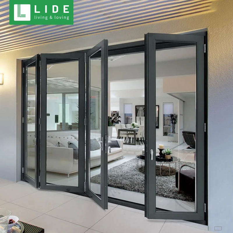 Двери двойного сложения для ресторана наружные алюминиевые складные двери