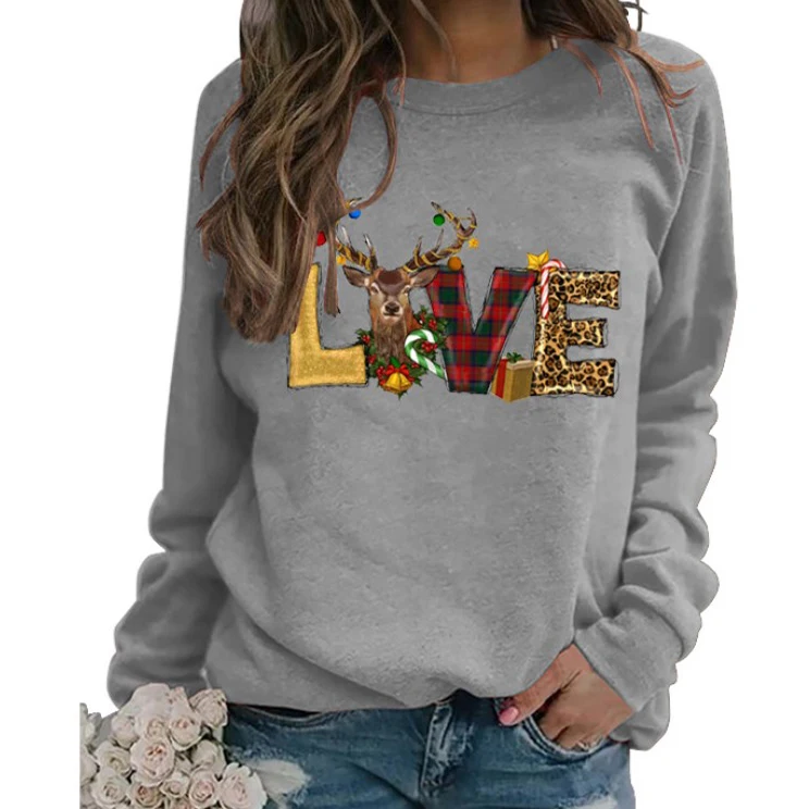 Женская Повседневная Свободная Рождественская Толстовка с круглым вырезом и принтом