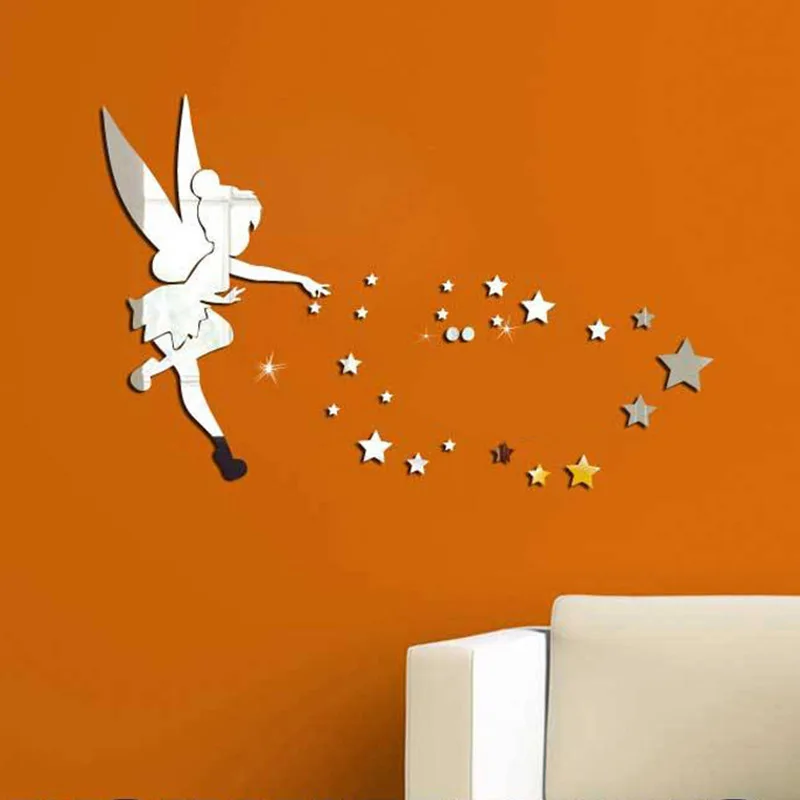 The fairy blows the stars acrylic removable hot style mirror wall stickers for living room TV background home decor wall decal