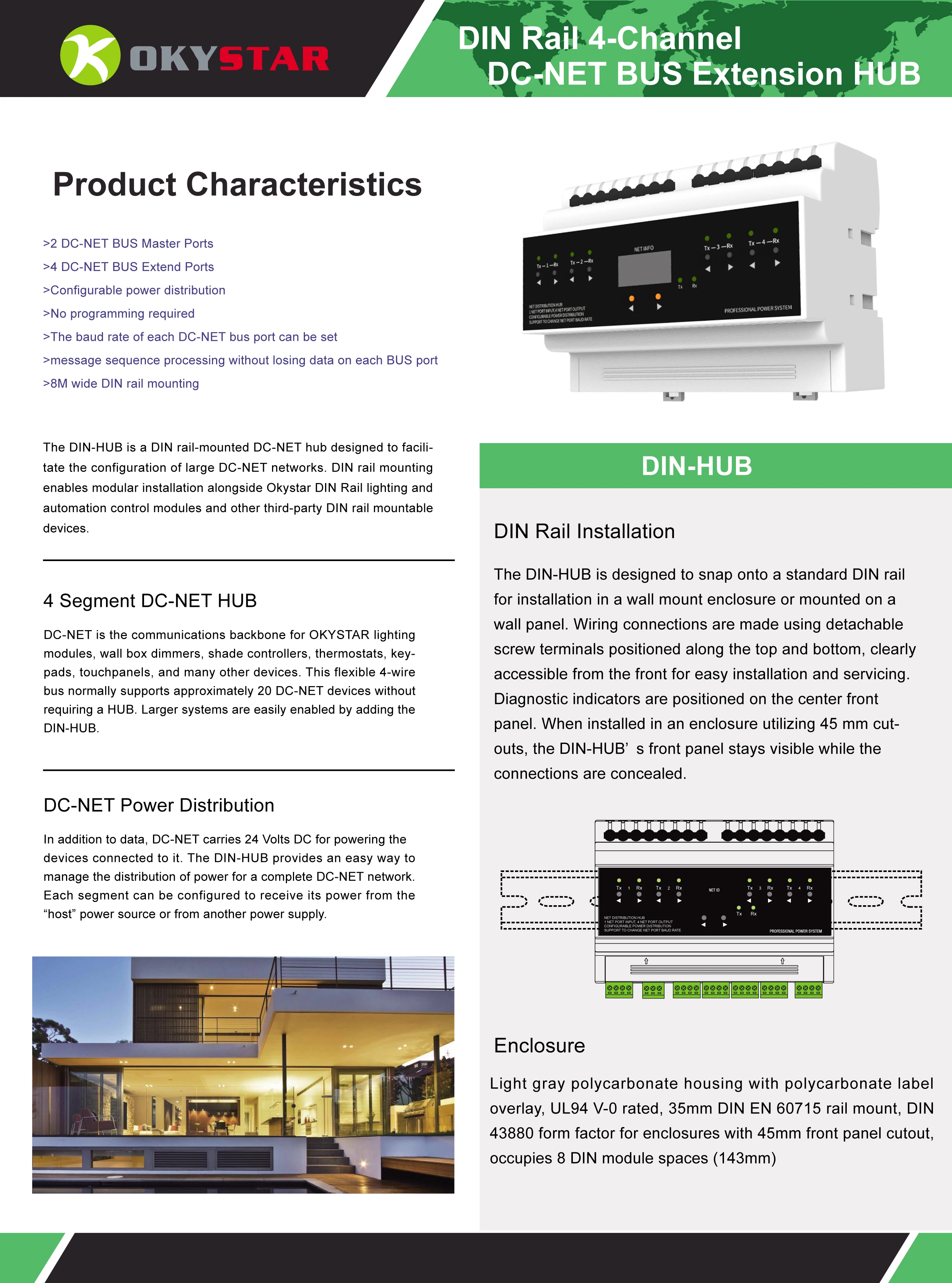 OEM/ODM Din Rail RS485 Удлинительный концентратор 24VDC Контроллер освещения