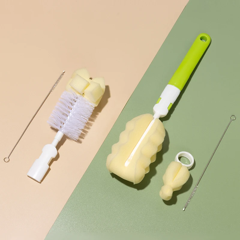 Multi-Fountion  6 Piece Baby Products 360 Degree Baby Feeding Bottle Cleaning Sponge Brush Kit