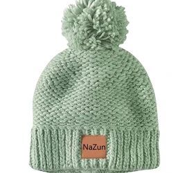 2022 New Style Winter Warm Knit Beanie Hats Custom Mother Boys Girls Pom Pom Wool Beanie Caps