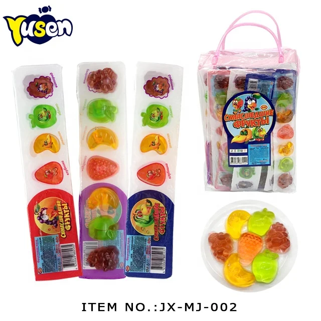 7-in-1 Colorful Mini Fruit Shaped Jelly Pudding Sweet Taste Packed in Tote Bag Cartoon Shape Cup Packaging