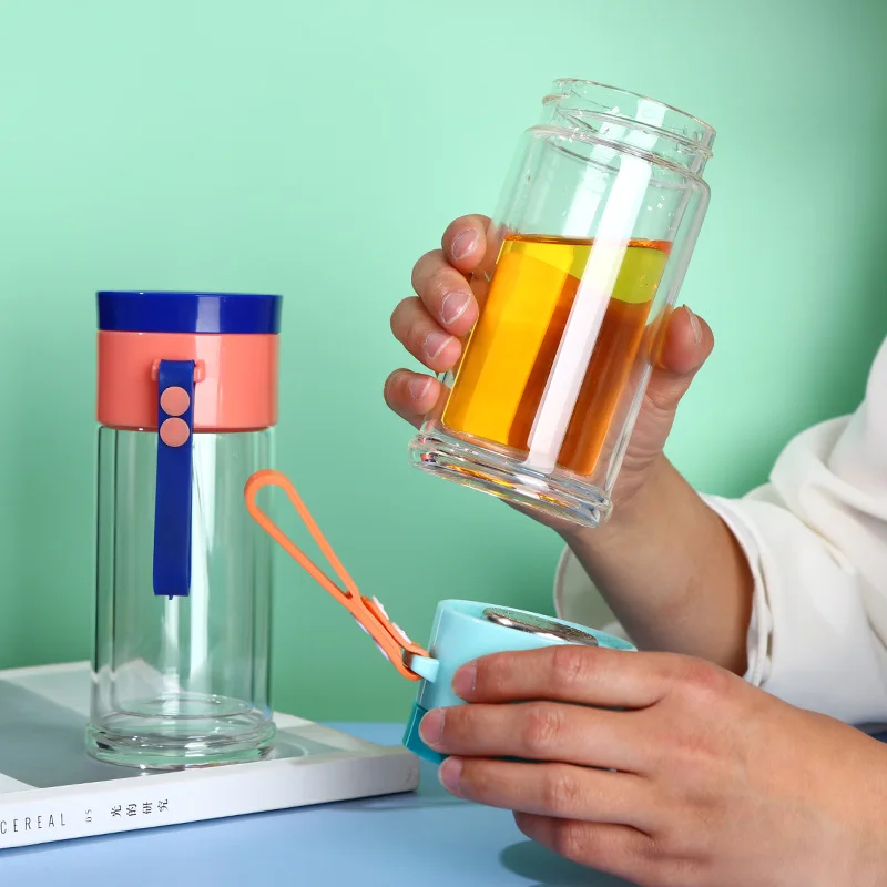 Double Wall Eco-friendly Borosilicate Glass Tea Filter Tumbler Borosilicate Glass Drinking Water Bottle