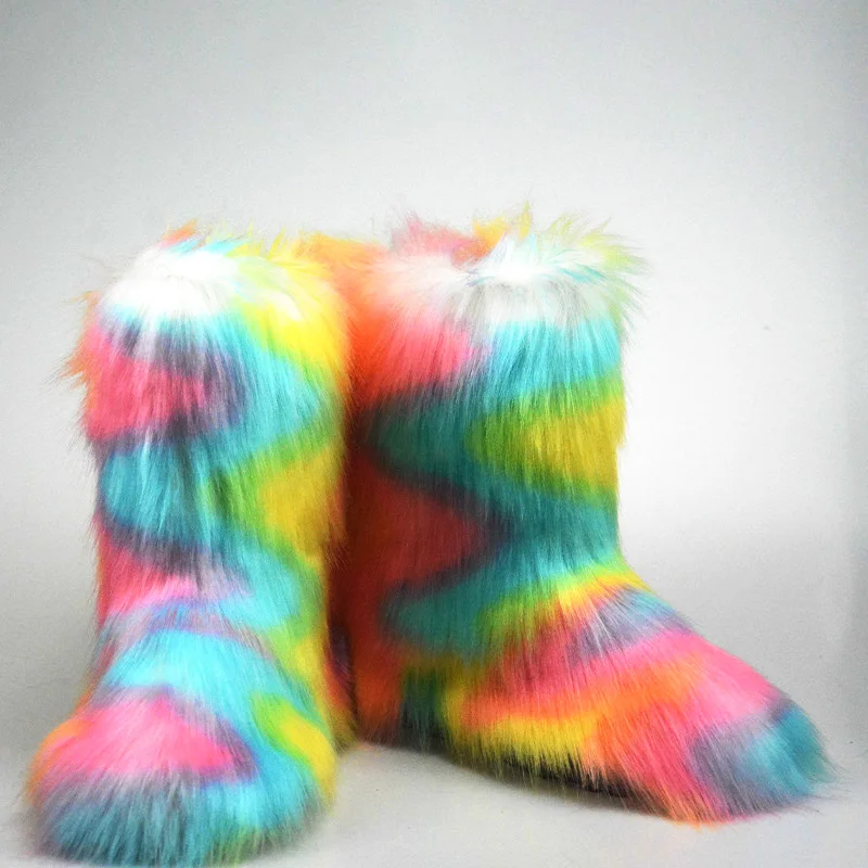 Hot Selling Ladies Imitation Raccoon Fur Boots Factory Wholesale High Quality Snow Boots Fur Snow Boots