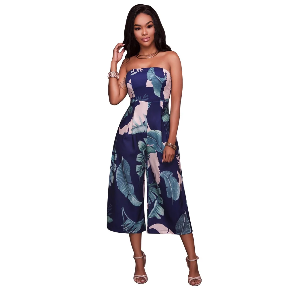 Женский комбинезон с вырезом лодочкой и принтом в виде банановых листьев