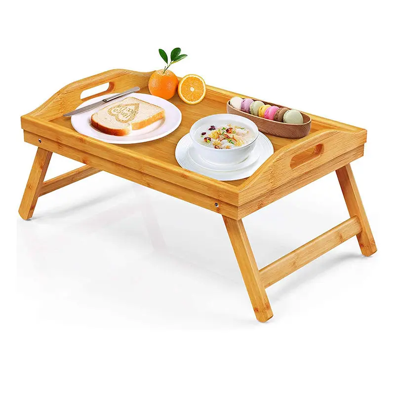 Factory direct sales Multi-function folding bamboo wood serving tray luxury for Sofa Bed Tray