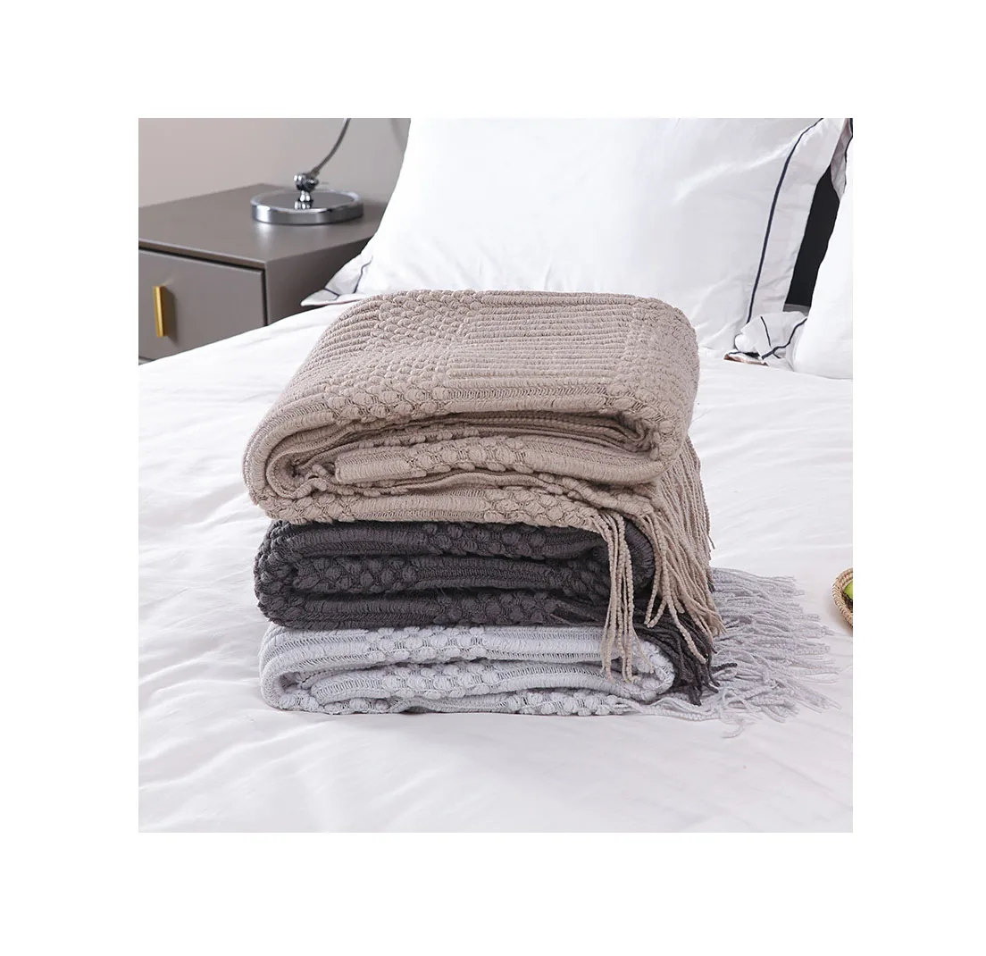 Sofa Covering Chenille Knitted Blanket Sofa Towel Bed Cover Solid Color Throw Blanket for Sleep Nap