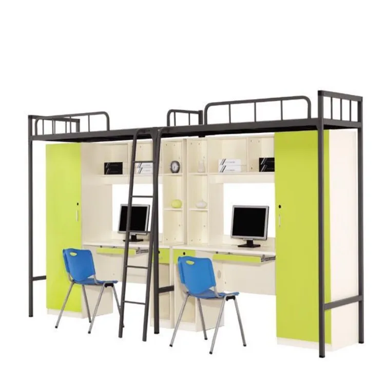 University residence halls new design student bunk bed with desk,school furniture dormitory bed