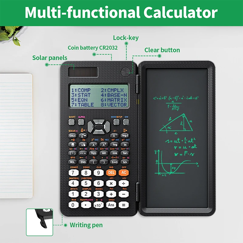NEWYES Solar Flip Top Notepad 16 Digits Office School Lcd Writing Board Graphing Scientific Calculator Pad