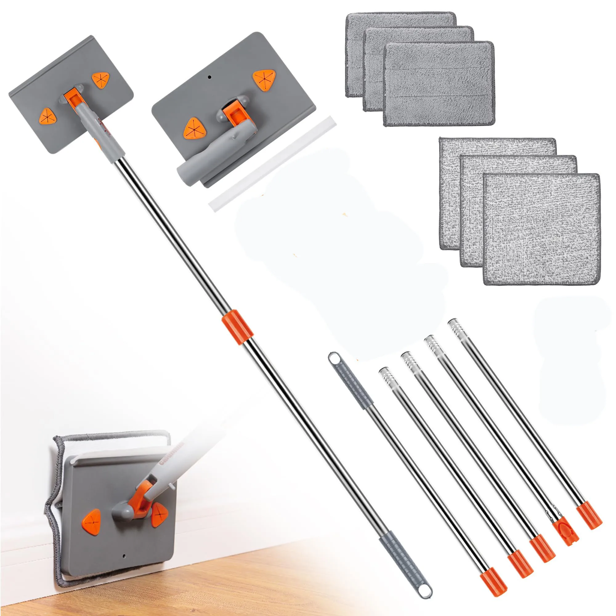 Baseboard Cleaner Tool with Handle Adjustable Baseboard Cleaning Tool Baseboard Mop with 6 Cleaning Pads Wall  Cleaner Mop