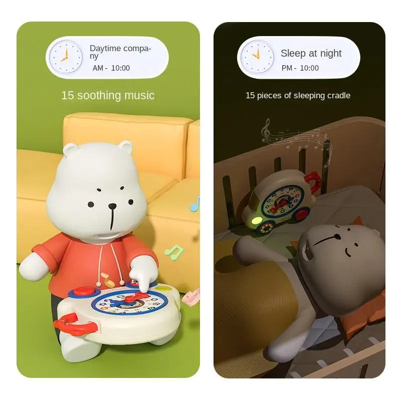 Early Education Montessori Cartoon Kids Learning Clock Matching Cognitive Educational Toy with Music Light