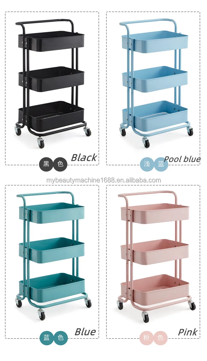 3 in 1 Professional Makeup Aluminum Cosmetics Storage Trolley Rolling Wheels with Trays and Drawer