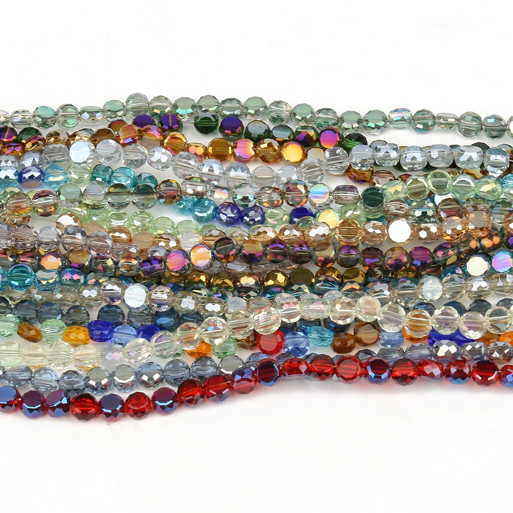 4mm Faceted Coin Round AB White Crystal Glass Loose Spacer Beads For Jewelry Making DIY