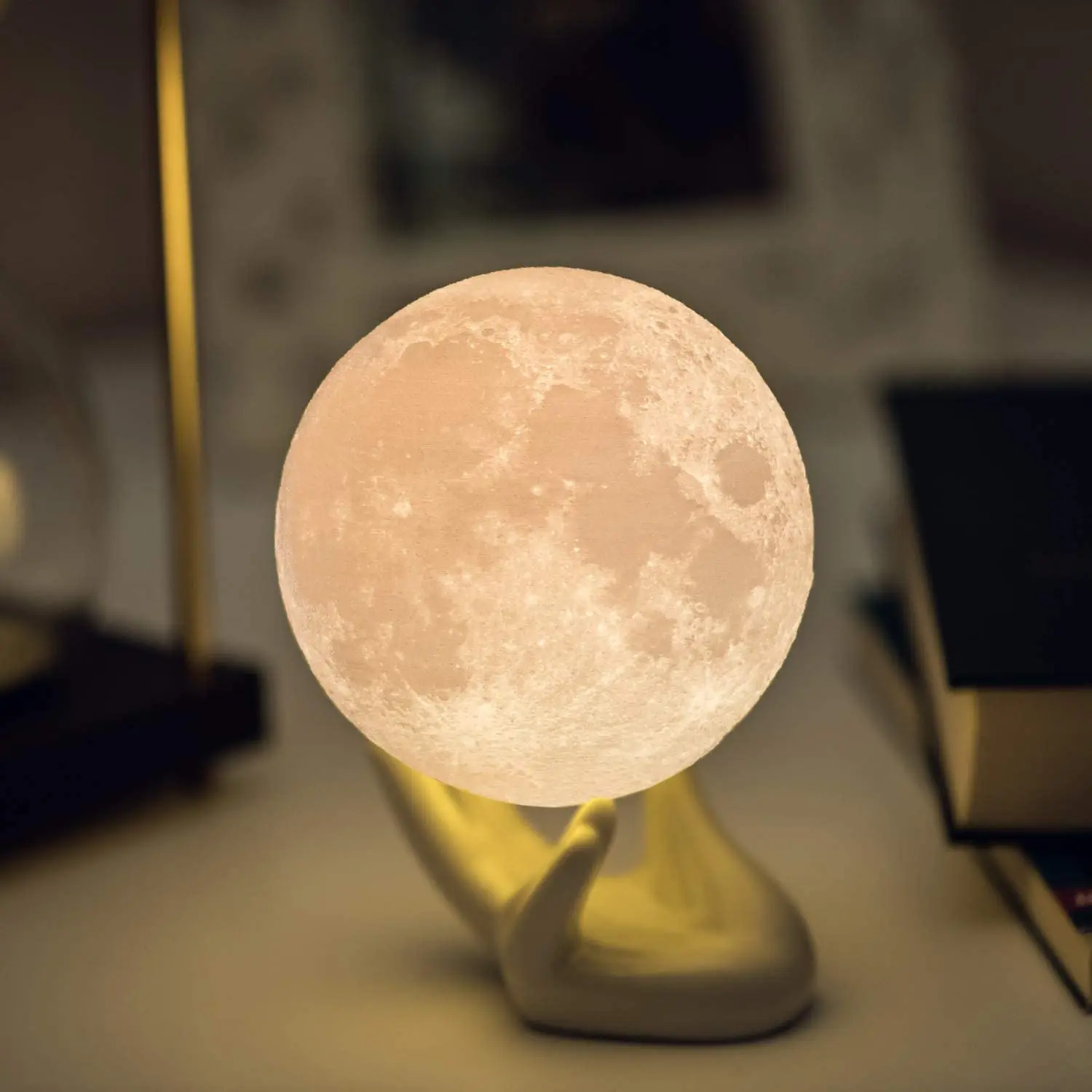 Moon Lamp Moon Night Light Touch Contral Brightness 3D Printed 4.7IN Lunar Lamp for Kids Gift