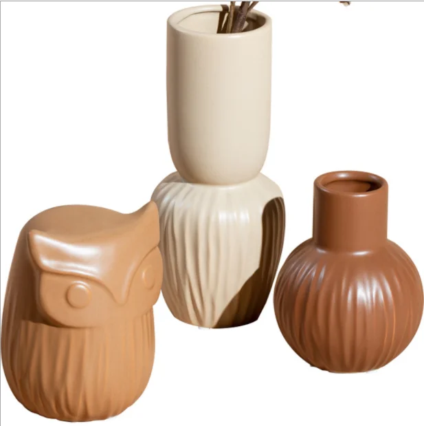 Nordic style home furnishing pieces creative vase handicraft sitting room soft outfit ceramic vase and owl set