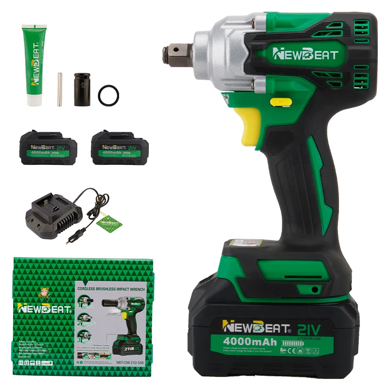 NewBeat 1/2 Cordless Wrench Battery Power Tools 550N Wireless Impact Screwdriver Wrench Brushless