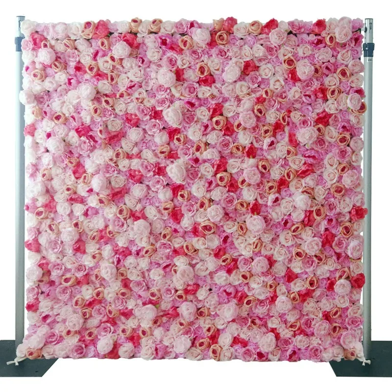 Custom Flowerwall 5D 3D White Roll Up Cloth Flower Wall Wedding Decor Artificial Silk Rose Flower Panel Backdrop Flower Wall